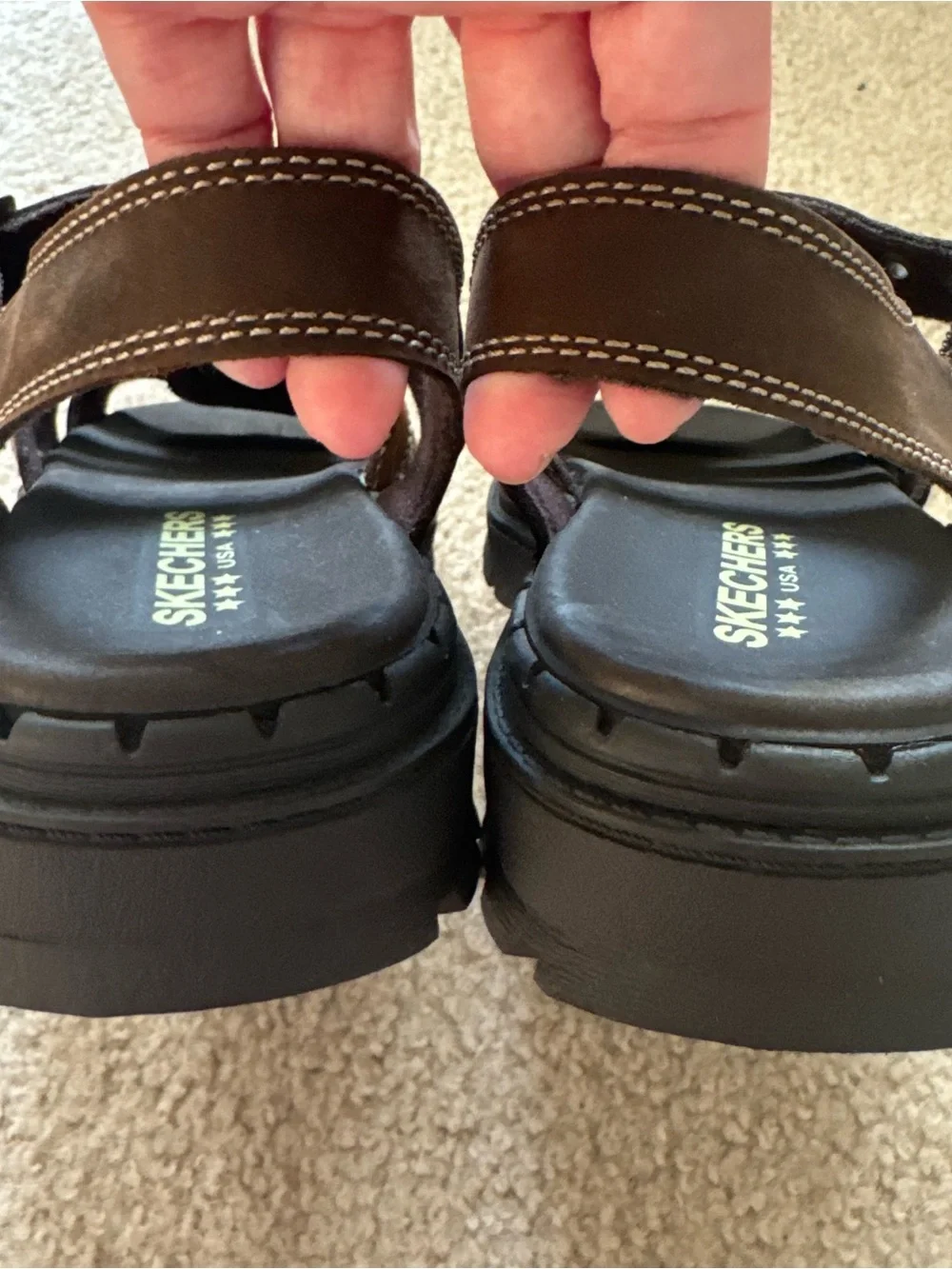 Skechers Womens Brown Leather Platform Fisherman Sandals